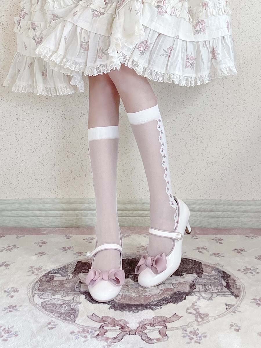 Elegant retro cute round toe bow stiletto heel