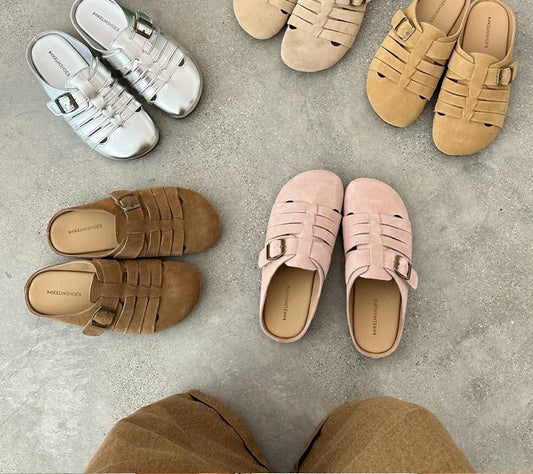 Korean style retro braided toe-cap half slippers