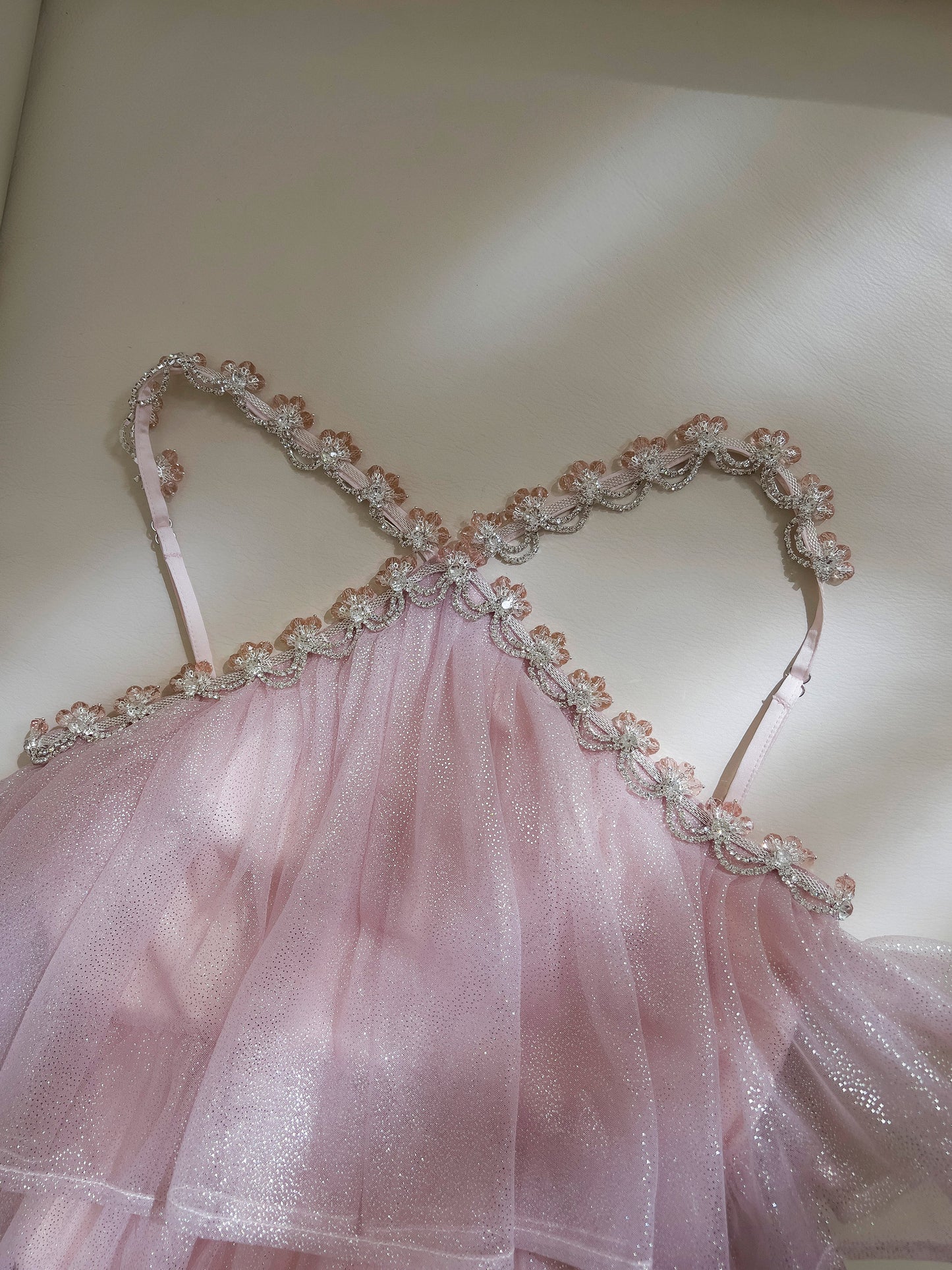 Pink Mesh Gold Stamping Suspender Cake Skirt Birthday Party Dress