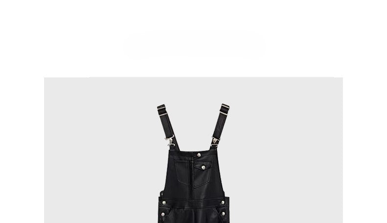 Black PU leather overalls