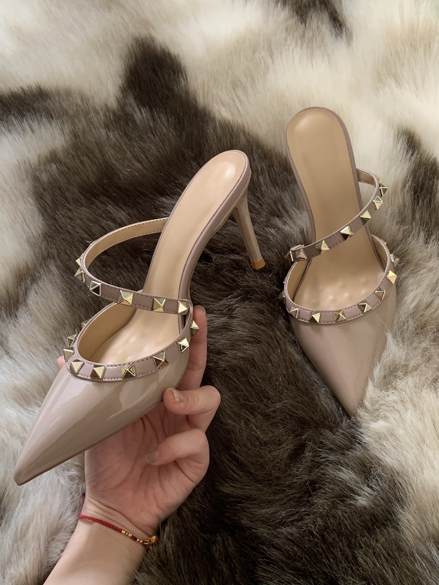 Pointed rivet stiletto heel sandals