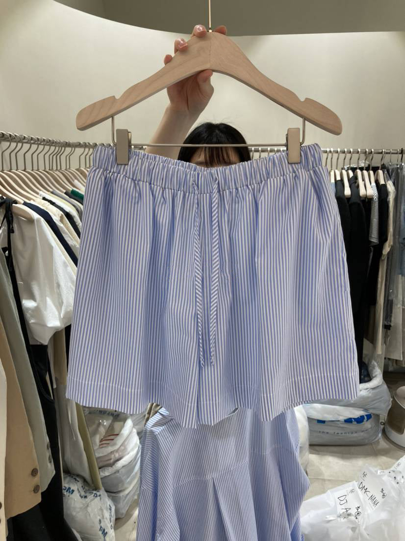 Striped button-down shirt and casual shorts set