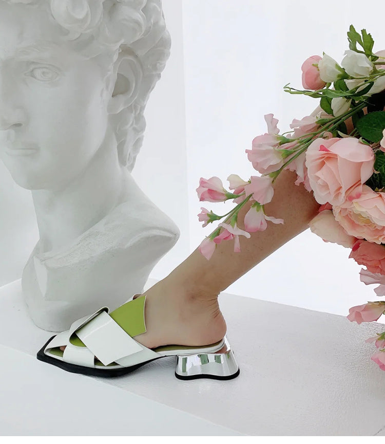 Square toe braided mules with wavy bottom