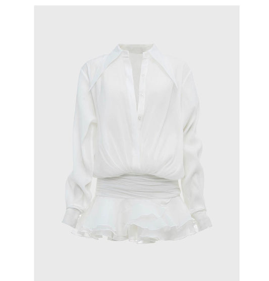 French high-end ruffle shirt dress