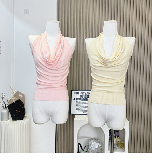 Sleeveless open back stretch-knit tank top
