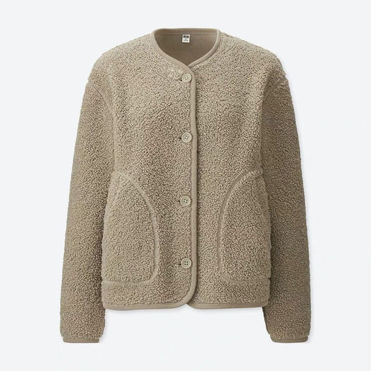 Grain fleece collarless jacket