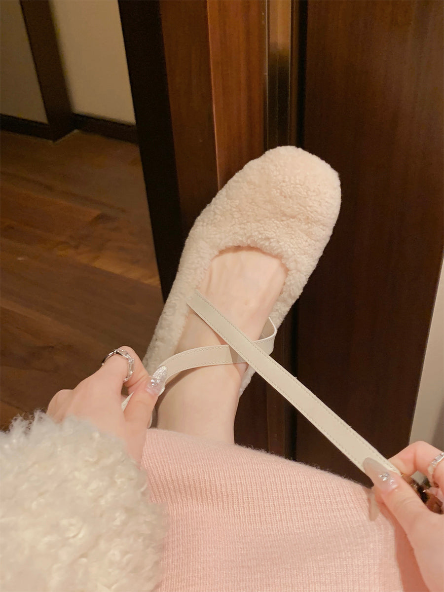 Cross-buckle lambswool plush ballet