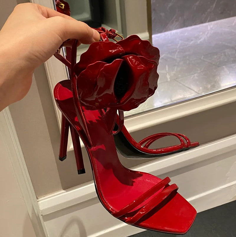 Thin heel banquet party sexy floral sandals