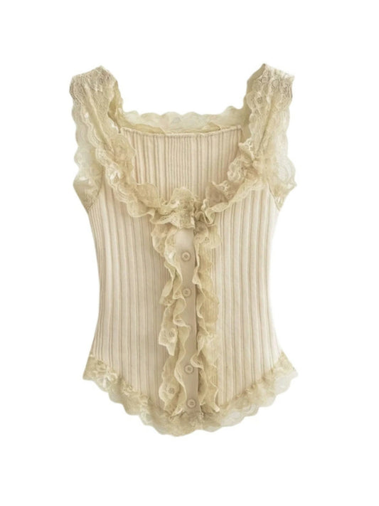 White knitted vest pure lust style short lace suspenders