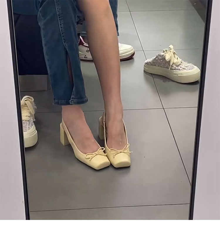 Fairy style square toe thick heel cap toe sandals