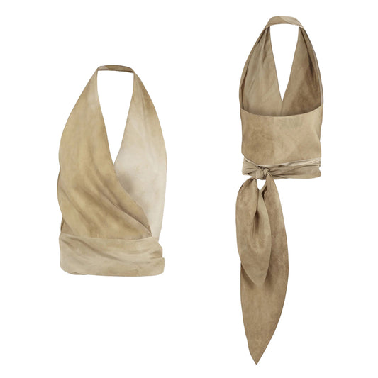 Halter neck vest with open back and ladylike temperament