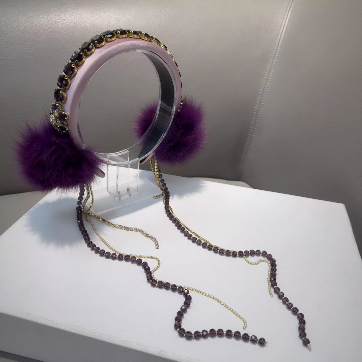 Rabbit fur ball tassel chain headband