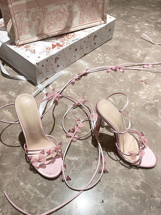 Fairy style pink open toe high heels