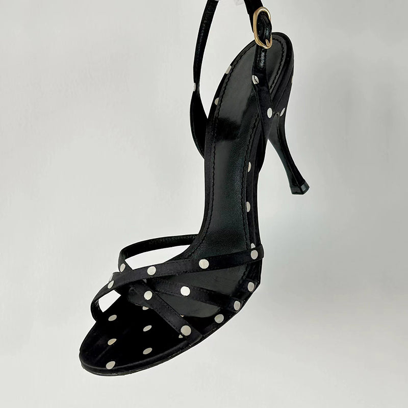 Retro polka dot strappy high heel sandals