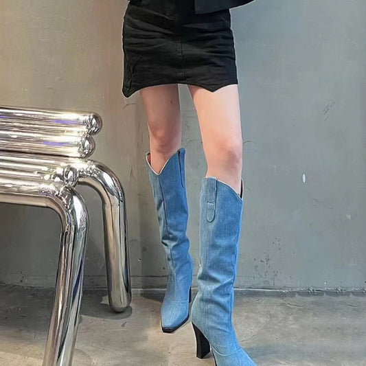 European and American pointed high heel sleeve western cowboy boots