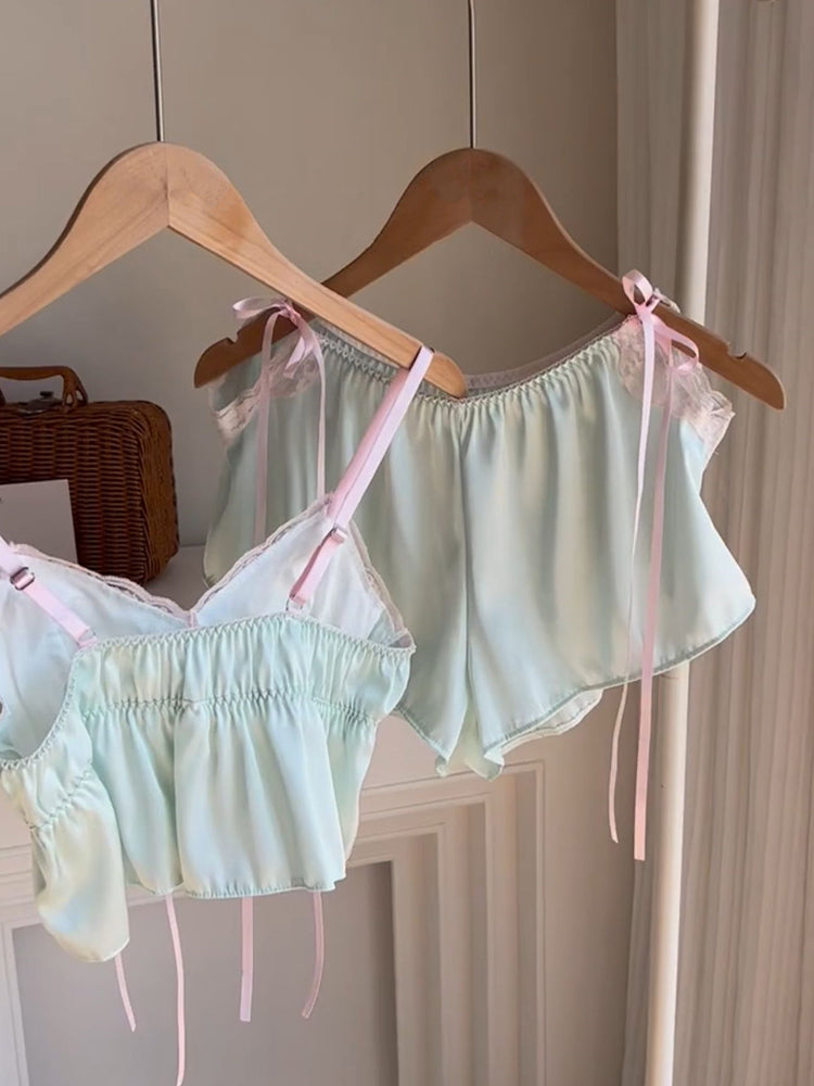 Pure lust style suspender shorts ice silk pajamas