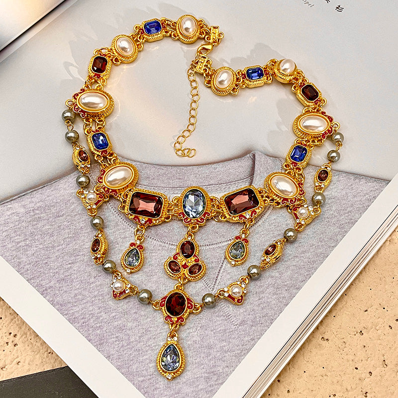 Ancient style banquet colorful gemstone choker necklace for women