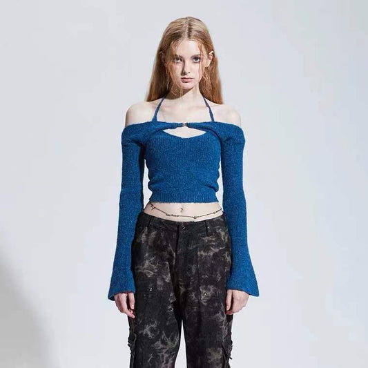Two pieces of knitted slim fit hot girl sweater blouse vest