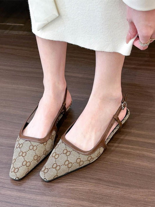 Retro brown square toe pump sandals