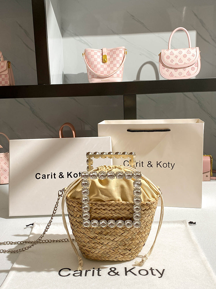 Straw woven vegetable basket chain bucket bag