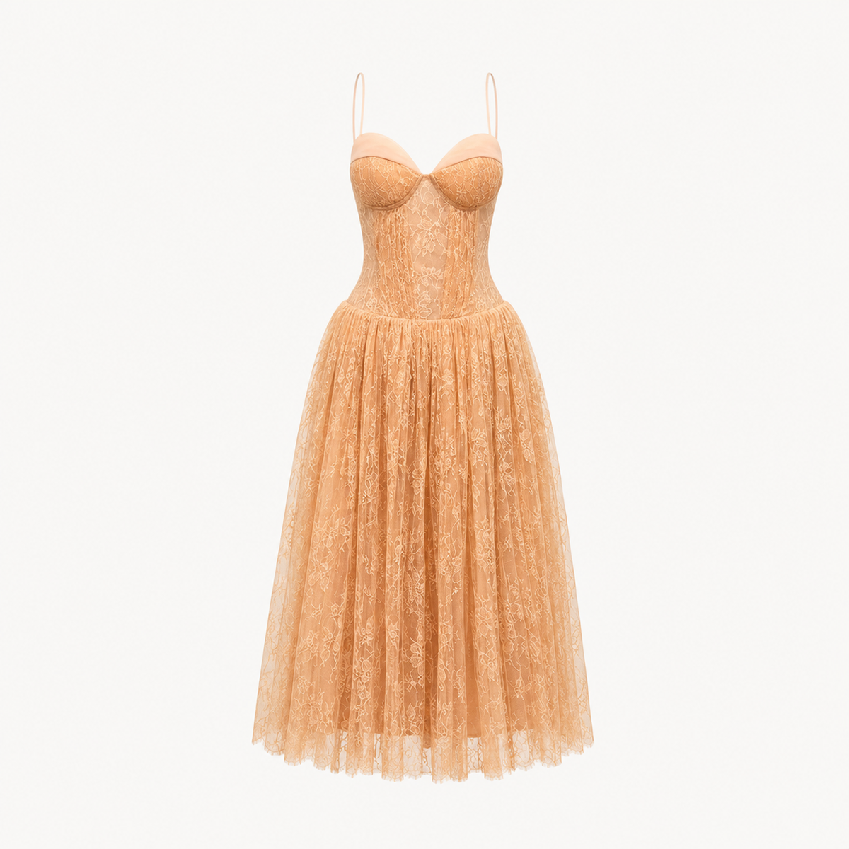 Apricot Lace Corset Midi Dress