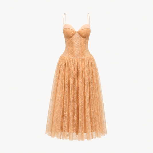 Apricot Lace Corset Midi Dress