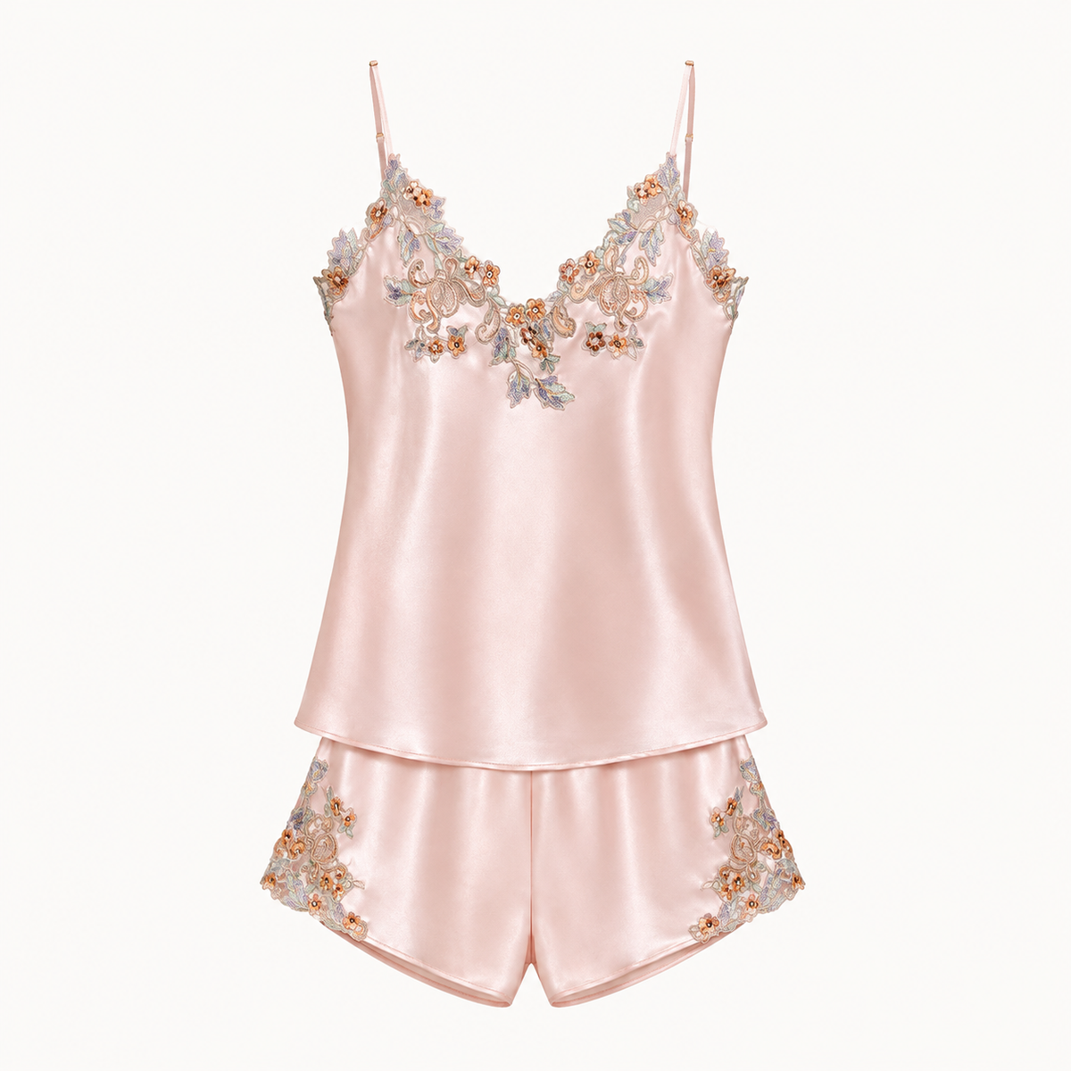 Camellia Embroidered Pajama Set - Blush Pink