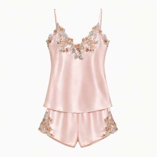 Camellia Embroidered Pajama Set - Blush Pink