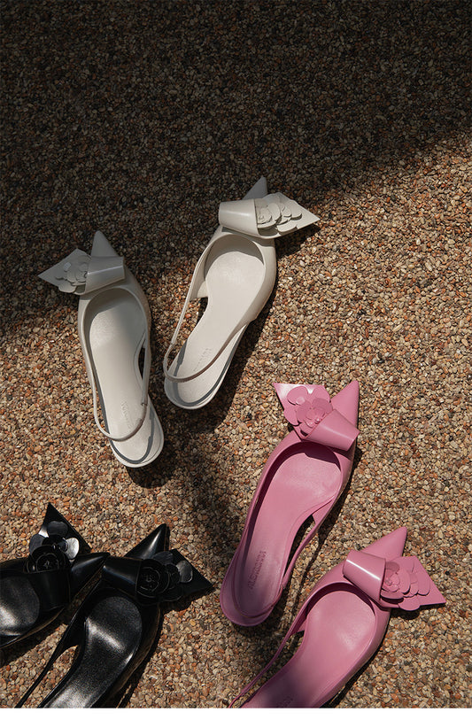 Pointed toe, shallow mouth and hollow back genuine leather thick heel sandals