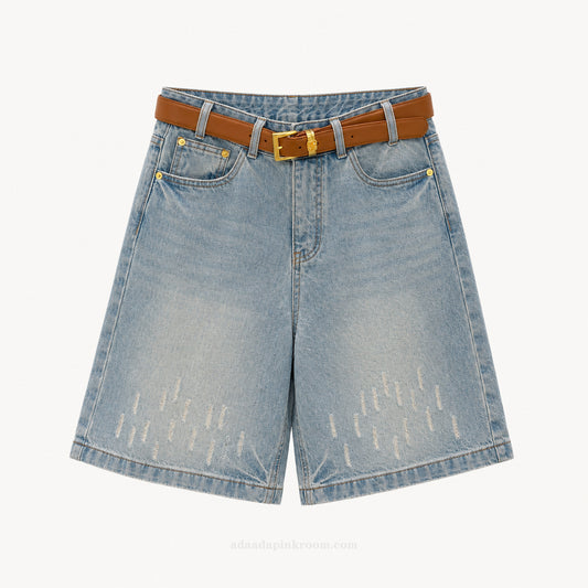 Denim Bermuda Shorts with Belt