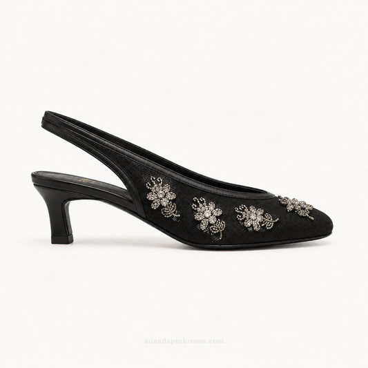 Hand-Embroidered Slingback Heels