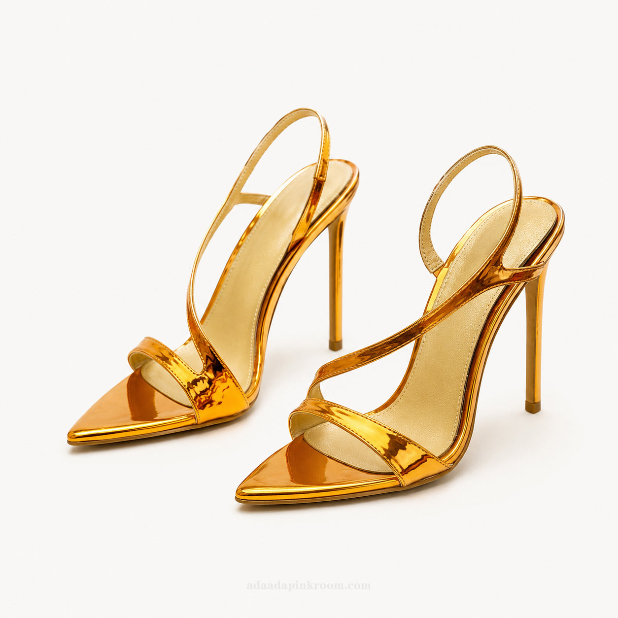 Mirror Gold Strappy Heeled Sandals