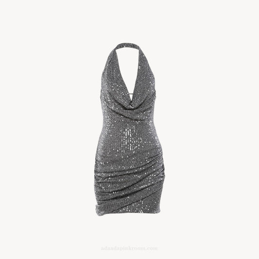 SEQUIN HALTER MINI DRESS