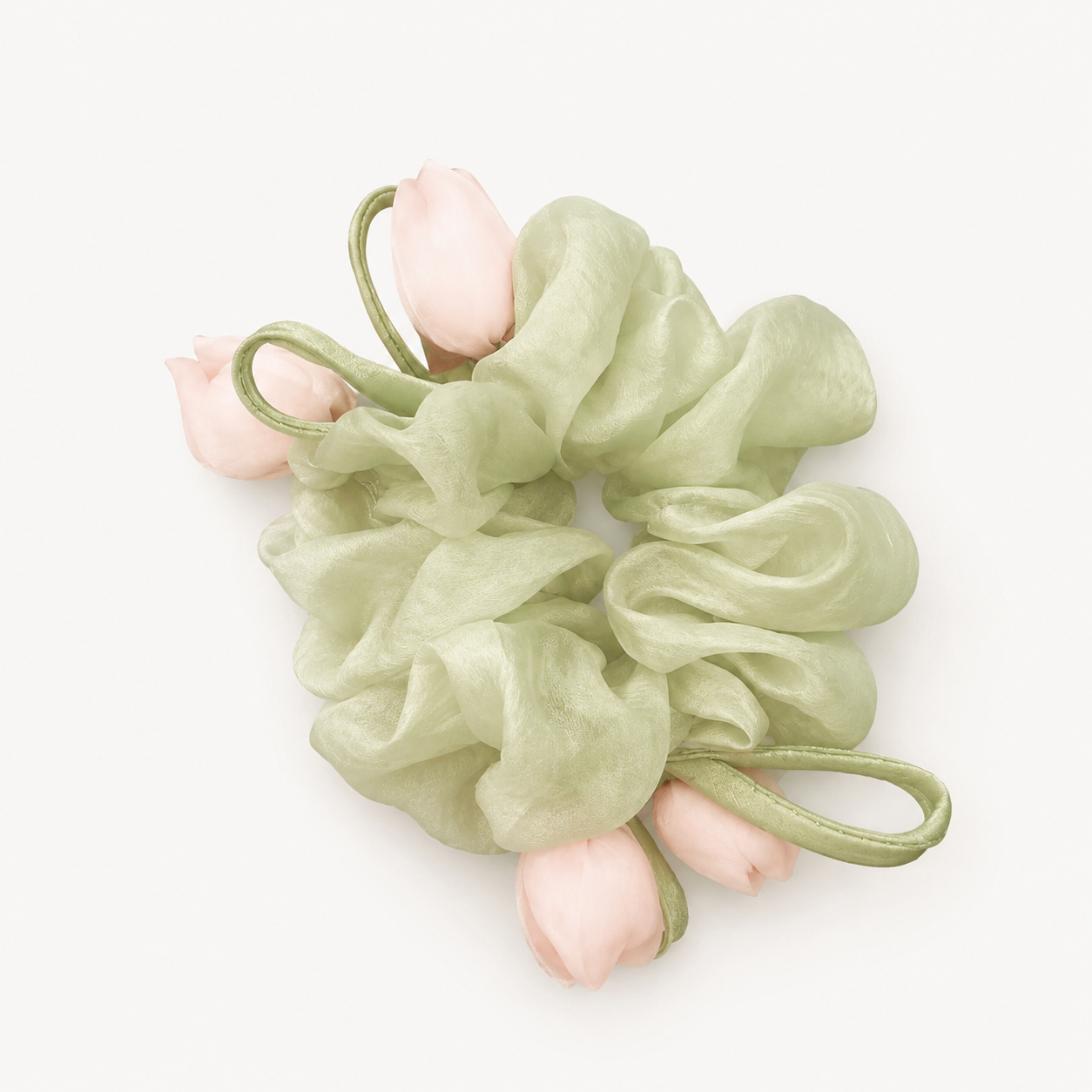 SWEET DREAMS FLORAL SCRUNCHIE IN PISTACHIO BLOSSOM