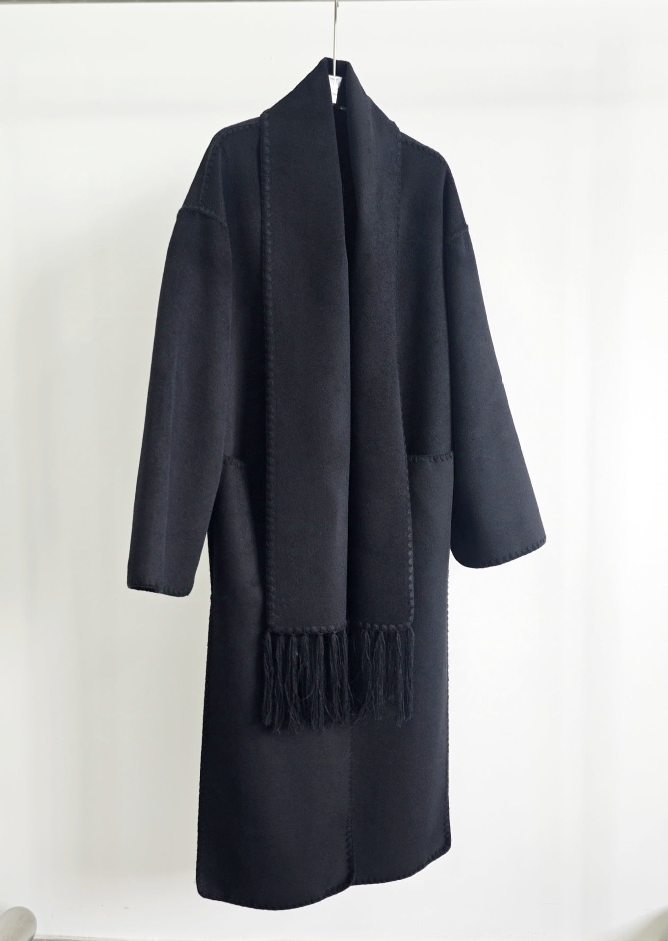 Autumn and winter loose slim camel wool blend embroidered scarf coat