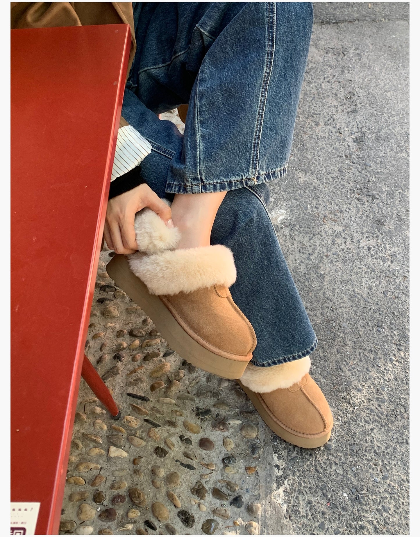 Handmade fur and velvet cotton shoes
