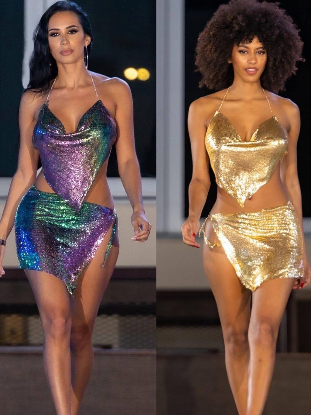 Women's metal sequin suspender skirt set dress metal top min