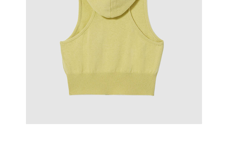 Hooded knitted vest short