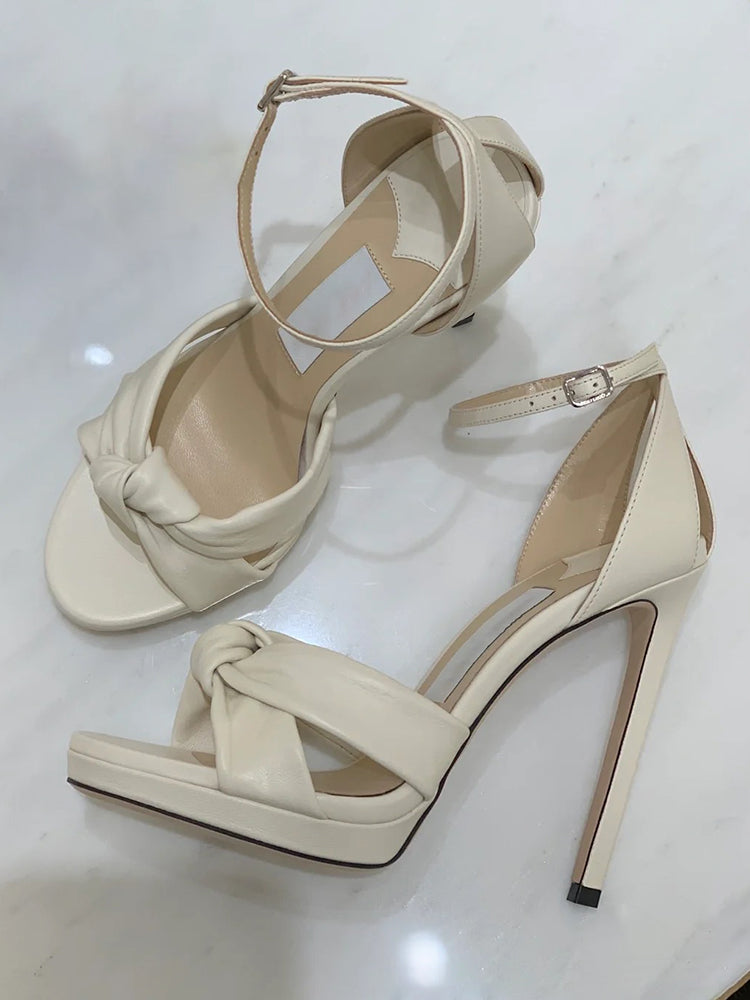 Sheepskin French super high heel with stiletto bow