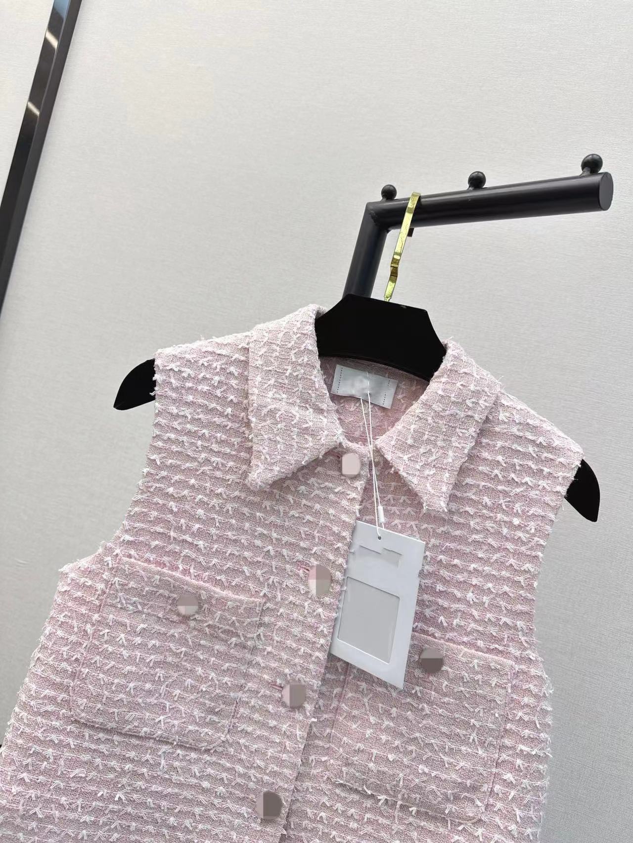 Tweed Lapel Double Pocket Tank Top High Waist Shorts Set