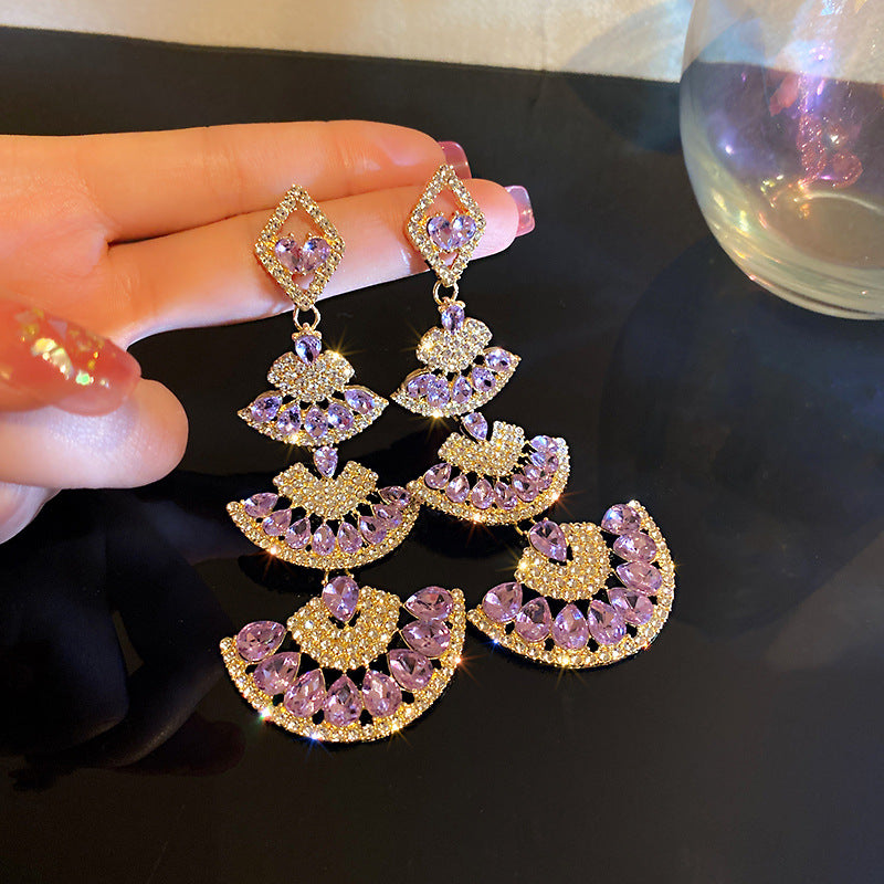 925 silver diamond fan-shaped earrings palace style