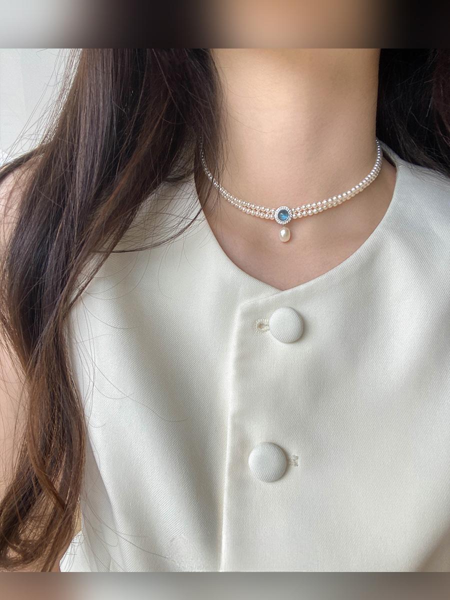 Natural aquamarine pearl necklace