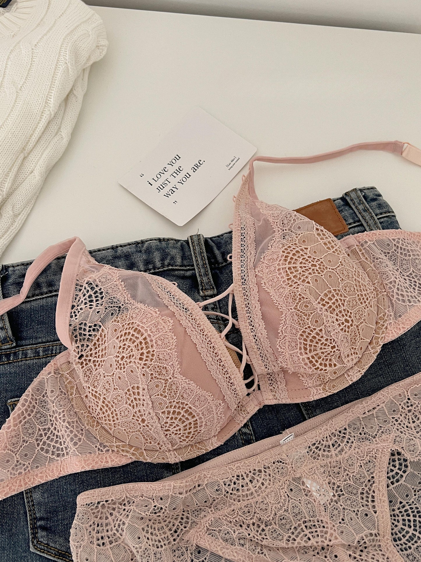 French thin cotton lace sexy strappy underwear