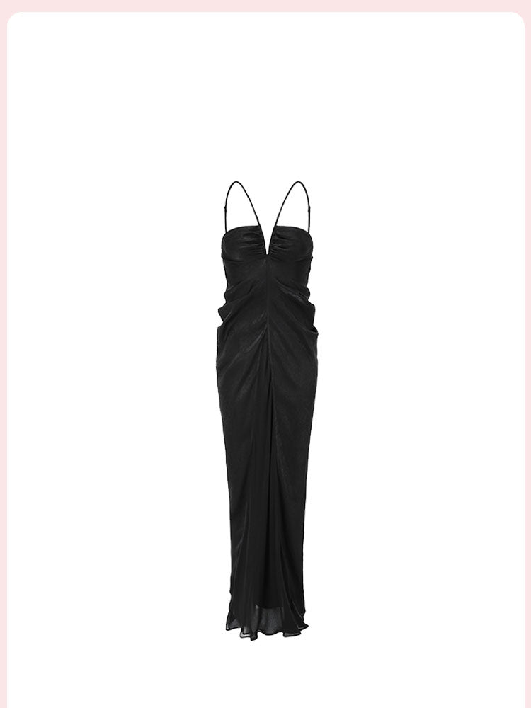 Paneled Draped Halter Dress