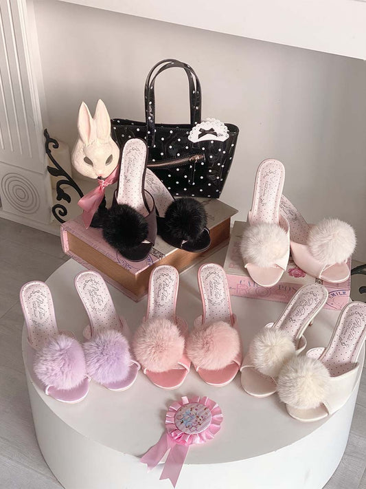 Cupid bunny fur ball mules