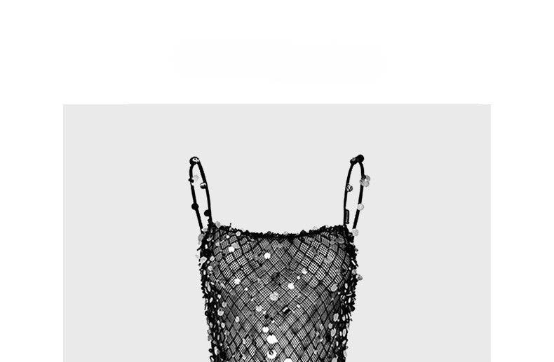 Black sequined suspender dress short