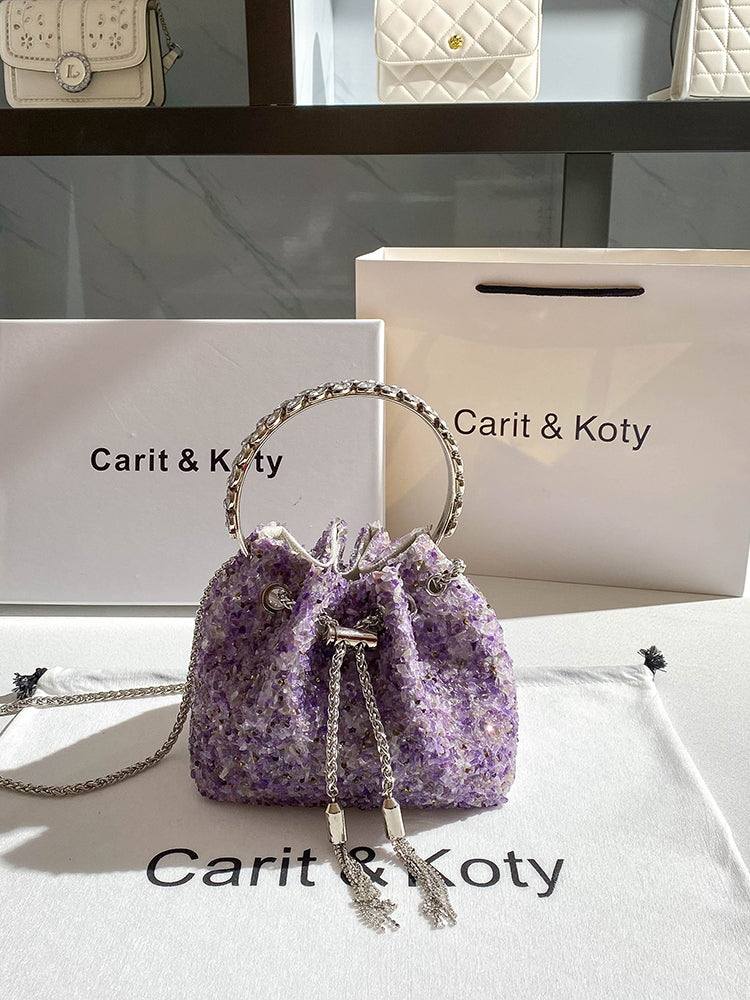 French glossy bucket bag women's chain handbag