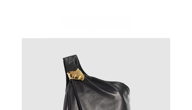 Black Leather One Shoulder Vest