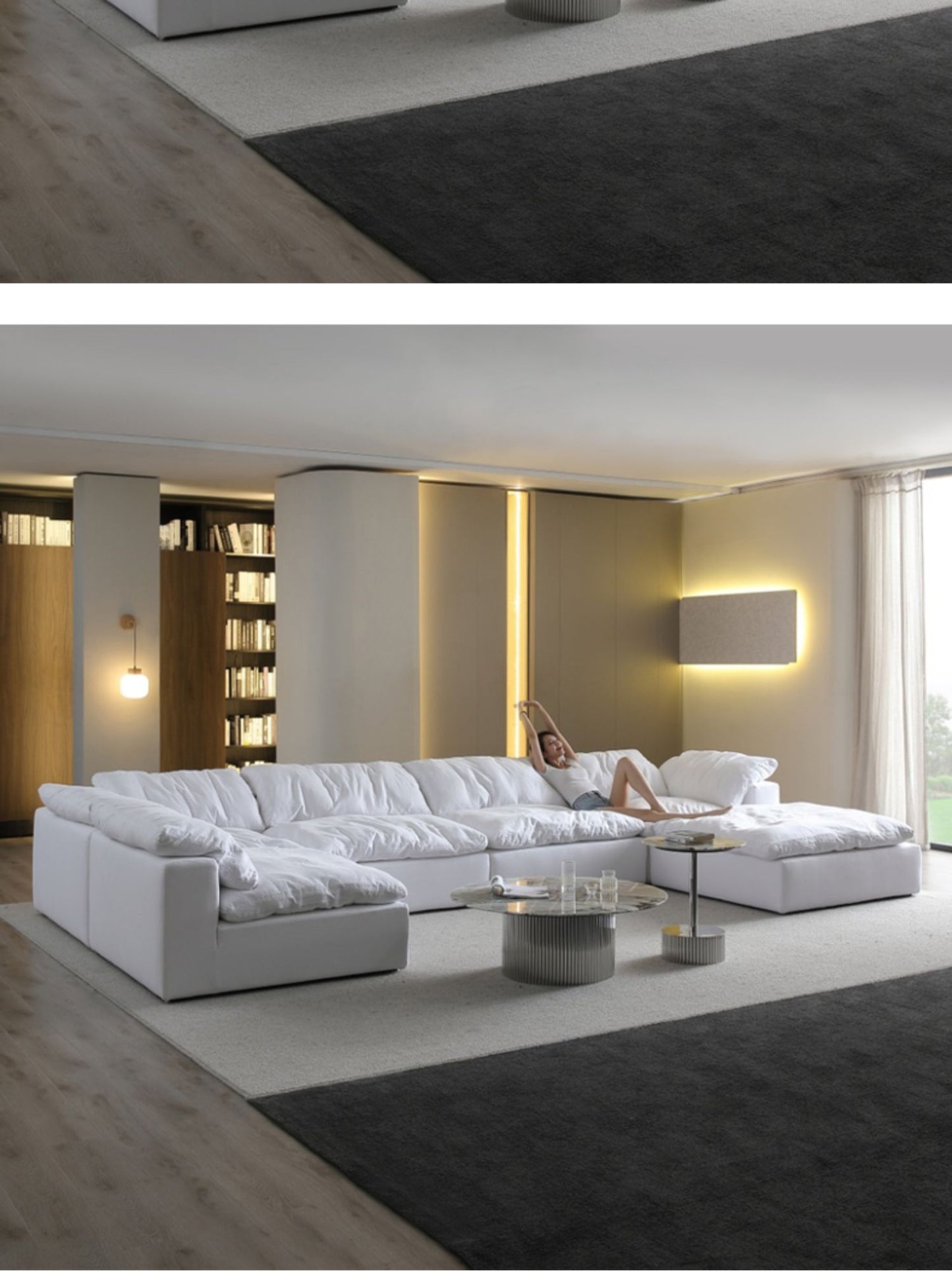 Cloud sofa cream style Italian living room down high-end villa linen cotton linen lazy fabric sofa