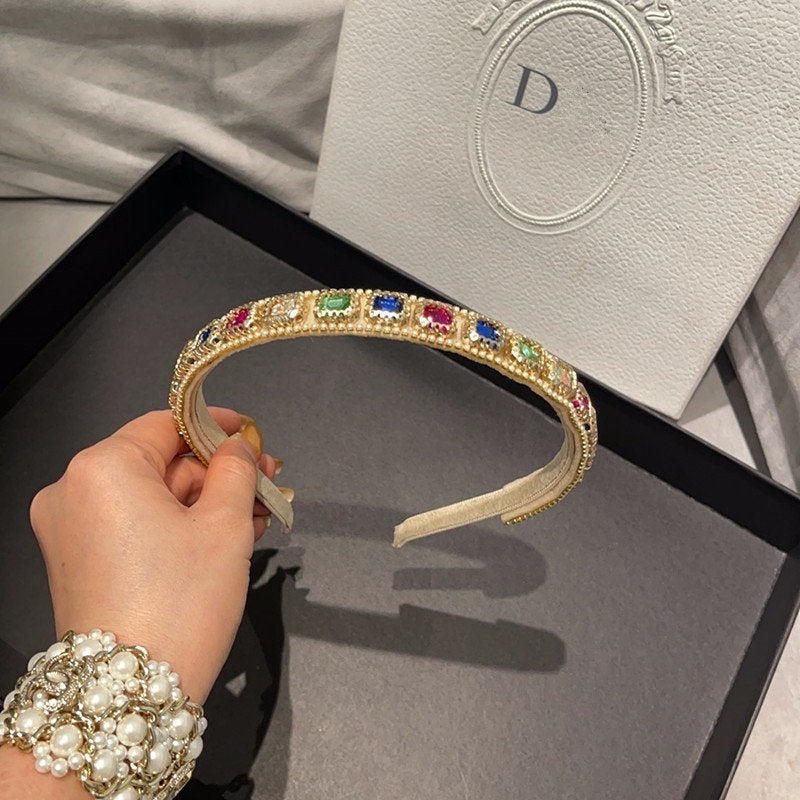 Korean style fashionable headband with diamonds and pearl particles
